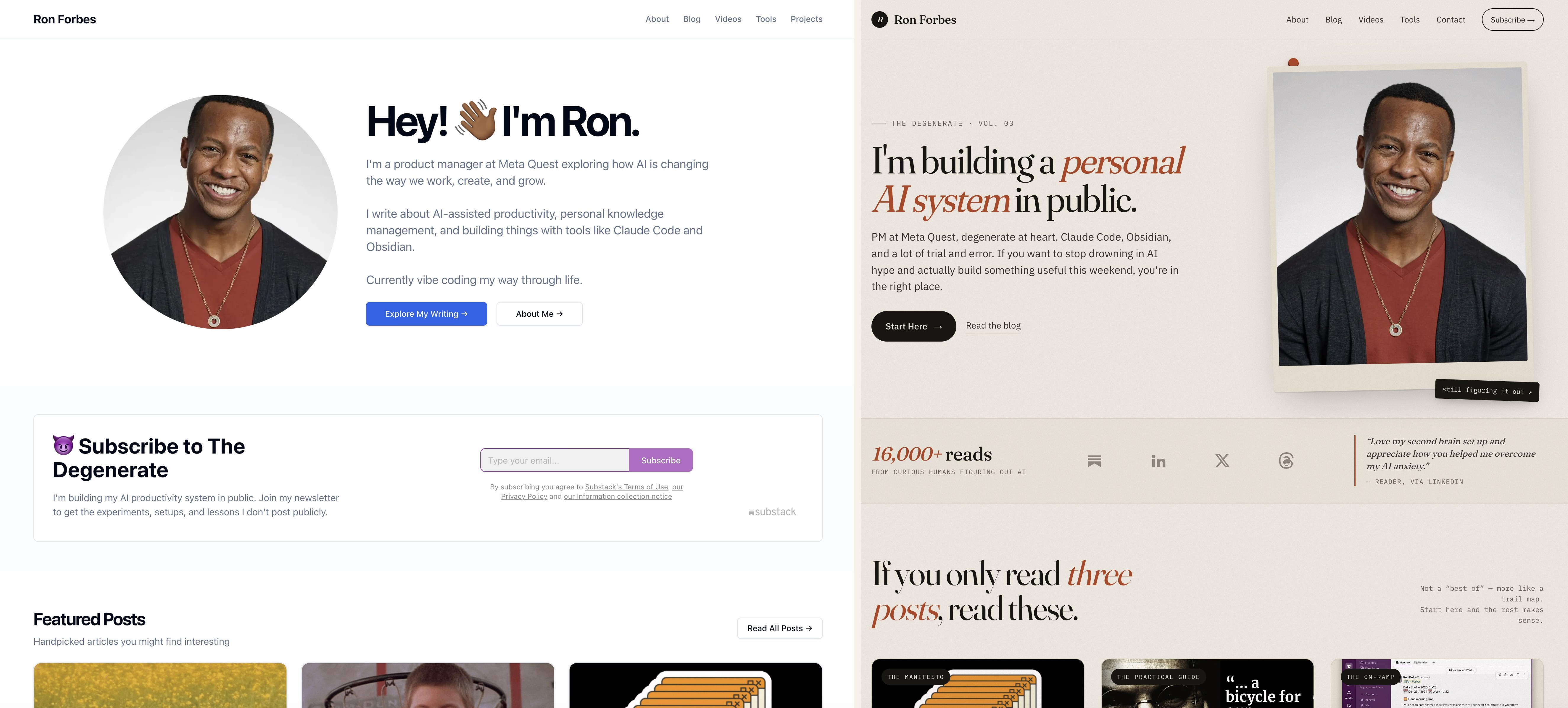 ronforbes.com, before and after the redesign
