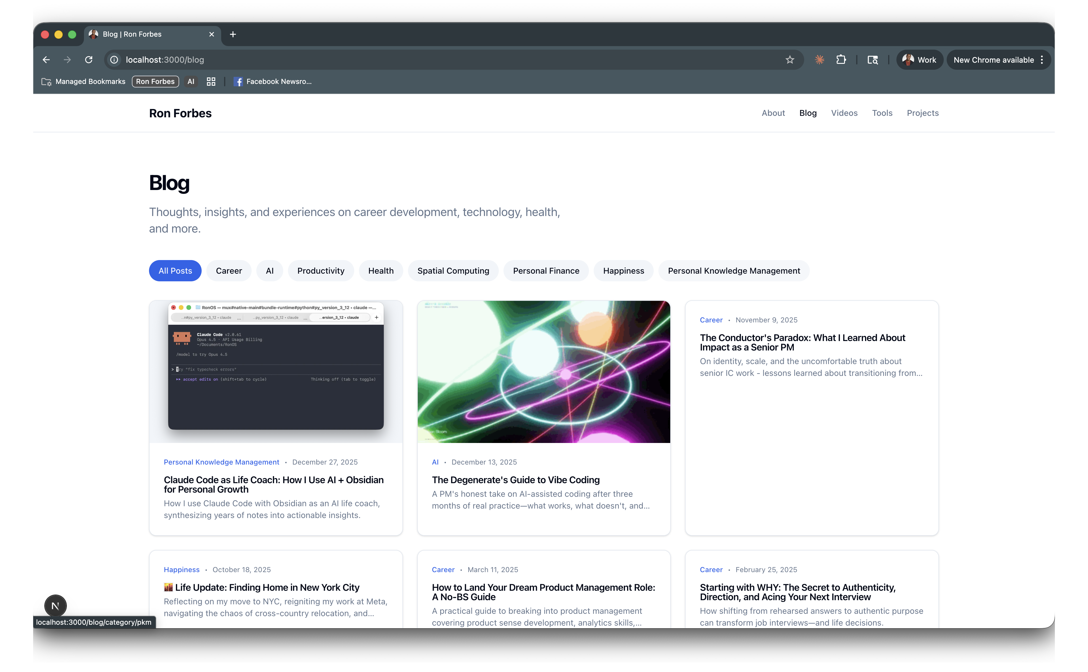 Screenshot of the new Blog page